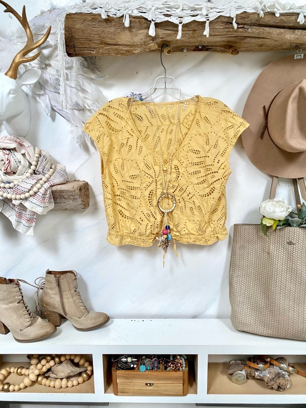 Pastel sunflower 🌻 crochet boho blouse w farmhouse prairie cottagecore vibe